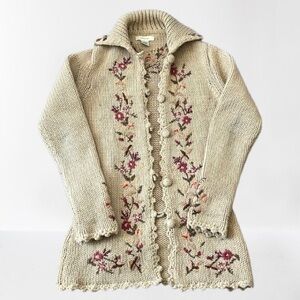 🌼 Anthropology Sleeping in Snow Embroidered Flower Knit Cardigan
